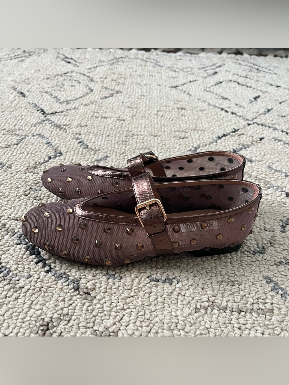 ANTHROPOLOGIE Bibi Lou Naila Mesh MARYJANE BALLET Flats MOCHA 37 6.5-7 Preppy